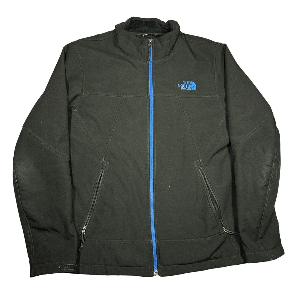 The North Face Mens Windwall Softshell Jacket Black Blue Zip Fleece‎ Lined L